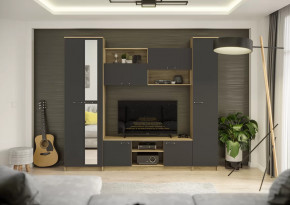 Гостиная Герда Дуб крафт серый/Антрацит в Нефтеюганске - nefteyugansk.mebel-tymen.ru | фото