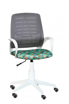 Кресло Ирис WHITE сетка W-02 (серая)/ ткань Т58 (мячики на зеленом) (подлокот.084) белая крестовина в Нефтеюганске - nefteyugansk.mebel-tymen.ru | фото