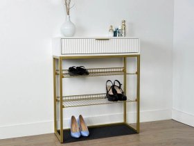 Обувница Вельвет белое дерево/белый матовый/золото в Нефтеюганске - nefteyugansk.mebel-tymen.ru | фото