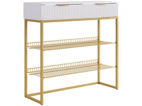 Обувница Классная 1 белое дерево/белый матовый/золото в Нефтеюганске - nefteyugansk.mebel-tymen.ru | фото