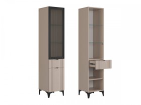 Шкаф однодверный (со стеклом) Рич кашемир/фрапучино матовый/черный в Нефтеюганске - nefteyugansk.mebel-tymen.ru | фото