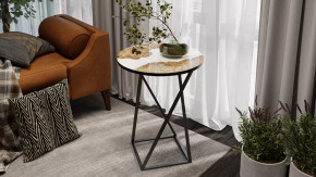 Стол журнальный ДП 1-03-05 исп. 2 Черный, Стекло с рисунком Слэб белый в Нефтеюганске - nefteyugansk.mebel-tymen.ru | фото